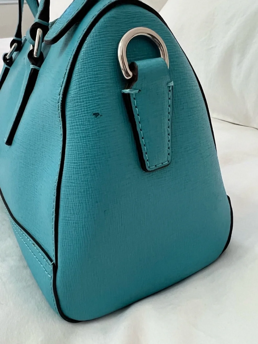Coach Turquoise Leather Satchel with Silver Hardware